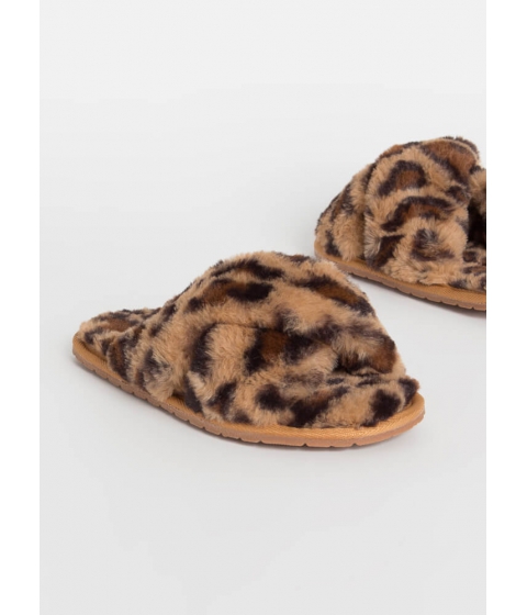 Incaltaminte femei cheapchic x-tra furry faux fur slide sandals leopard