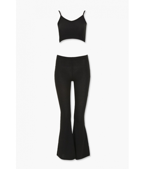 Imbracaminte femei forever21 ribbed cropped cami pants set black