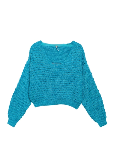 Imbracaminte femei free people coconut knit v-neck sweater blue