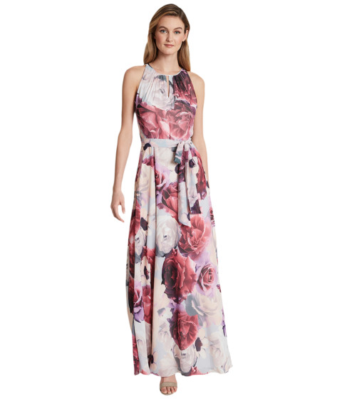Imbracaminte femei tahari by asl ruched neck gown bluepink floral