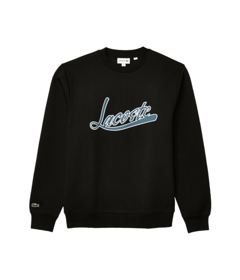 Imbracaminte barbati lacoste short sleeve solid crew sweatshirt with lacoste quotscriptquot print on front black