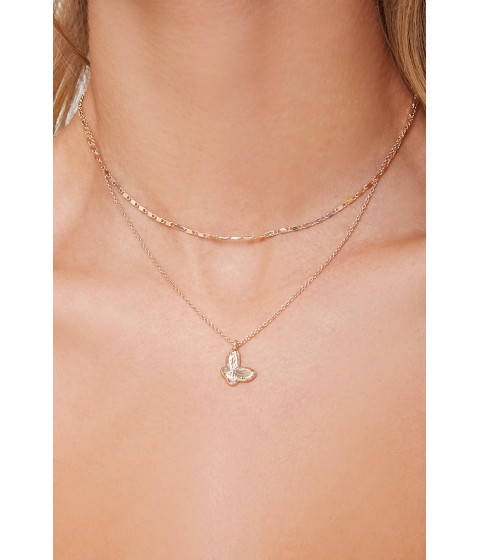 Bijuterii femei forever21 butterfly pendant layered necklace gold