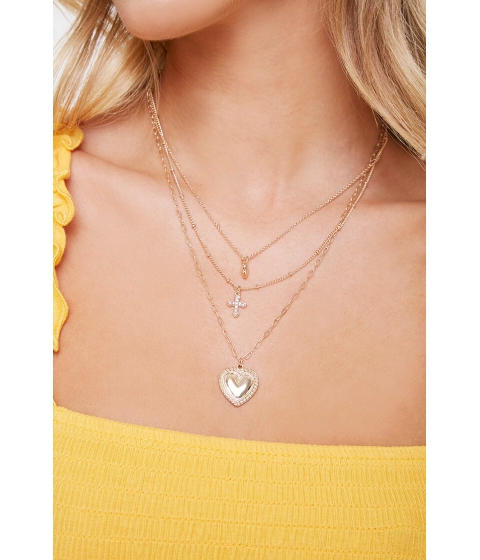 Bijuterii femei forever21 heart cross pendant layered necklace gold
