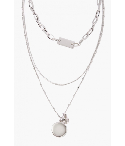Bijuterii femei forever21 disc bar pendant layered necklace silver