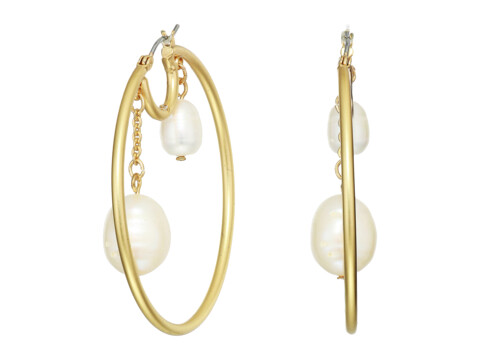 Bijuterii femei sole society 50 mm hoop with double pearls earrings 12k soft polish goldivory fresh water pearl