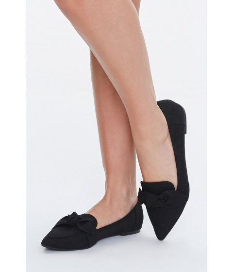 Incaltaminte femei forever21 faux suede bow loafers black