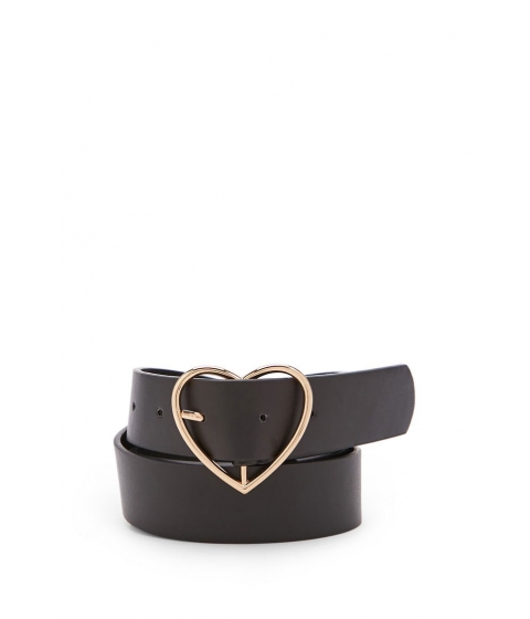 Accesorii femei forever21 faux leather heart-buckle waist belt black