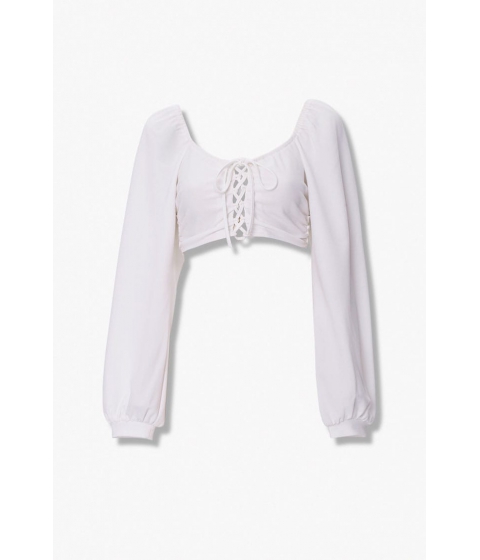 Imbracaminte femei forever21 lace-up peasant crop top white