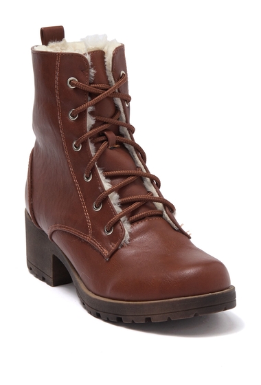 Chase & Chloe Incaltaminte femei chase chloe paloma faux shearling lined combat boot cognac pu