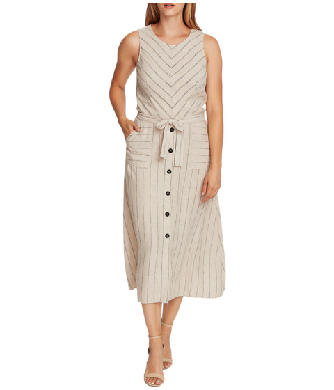 Imbracaminte femei vince camuto sleeveless natural stripe two-pocket tie waist dress light stone