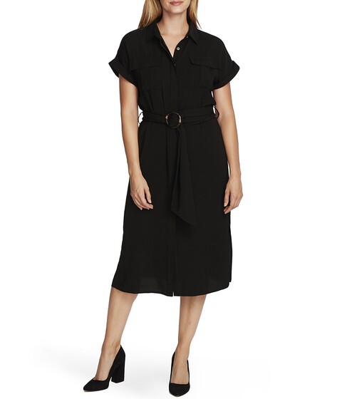 Imbracaminte femei vince camuto short sleeve rumple twill two-pocket belted dress rich black