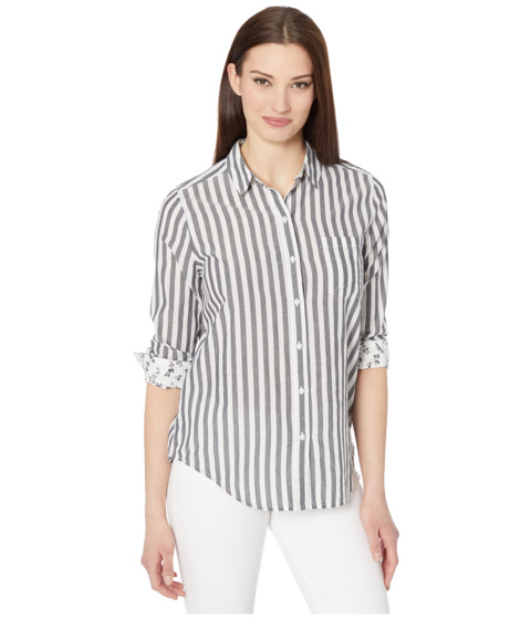 Imbracaminte femei lucky brand long sleeve button-up striped classic one-pocket shirt navy multi
