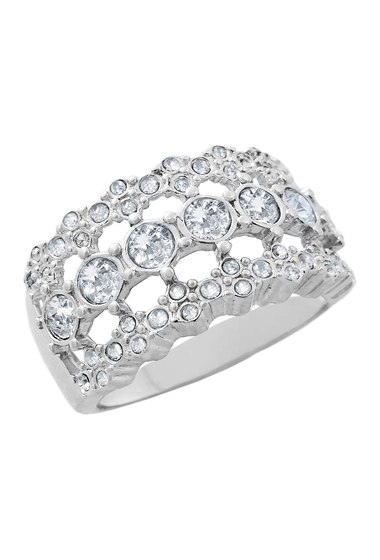 Bijuterii femei savvy cie sterling silver wide 3 row crystal band ring white