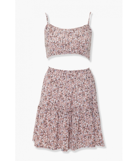 Imbracaminte femei forever21 floral cropped cami skirt set dusty pinkblue
