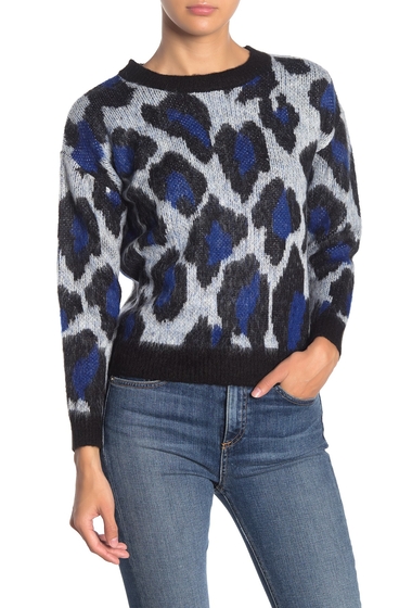 Imbracaminte femei love by design leopard print fuzzy knit pullover sweater blue leo