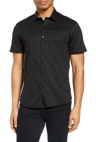 Imbracaminte barbati vince camuto slim fit short sleeve piqu button-up shirt black solid