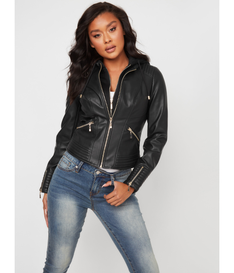 Imbracaminte femei guess nelly hooded faux-leather jacket black