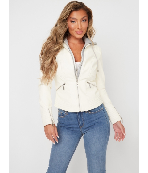 Imbracaminte femei guess nelly hooded faux-leather jacket milky white