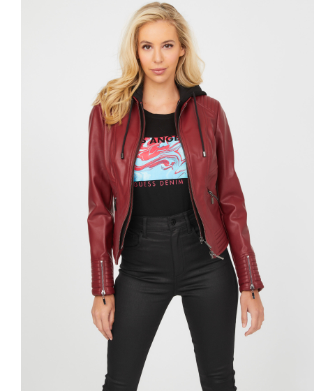 Imbracaminte femei guess nelly hooded faux-leather jacket vino