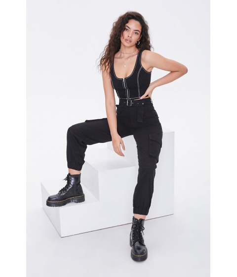 Imbracaminte femei forever21 belted high-rise cargo joggers black
