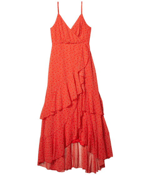Imbracaminte femei american rose ashlyn spaghetti strap faux wrap dress with ruffles red