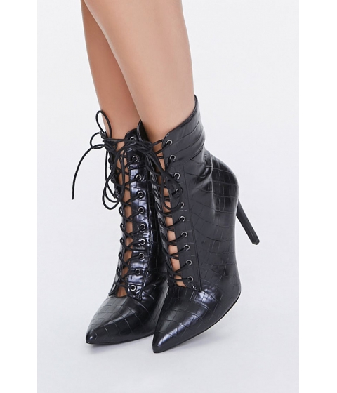 Incaltaminte femei forever21 lace-up stiletto booties black