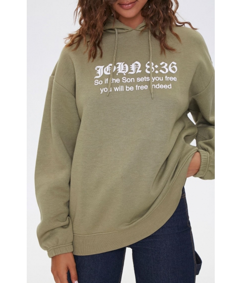 Imbracaminte femei forever21 bible verse drawstring hoodie olive