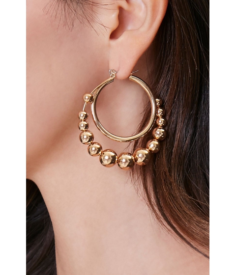 Bijuterii femei forever21 tiered bead hoop earrings gold