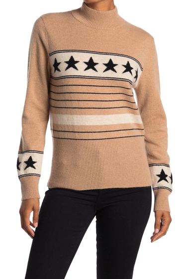 Imbracaminte femei magaschoni star stripe mock neck cashmere sweater cheetah brownblkoa