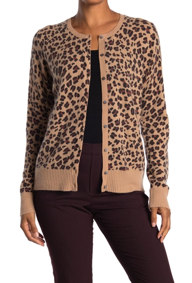 Imbracaminte femei magaschoni leopard print button front cashmere cardigan brown combo