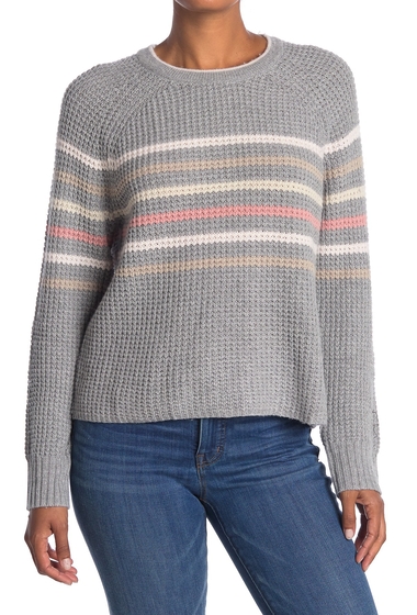 Imbracaminte femei splendid striped waffle knit raglan sweater lt hthr grey