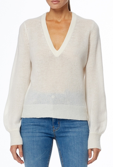 Imbracaminte femei 360 cashmere nixie blouson sleeve v-neck cashmere sweater white