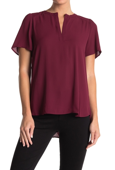 Imbracaminte femei pleione solid pleated back highlow tunic top burgundy