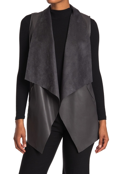 Imbracaminte femei t tahari open front draped collar faux leather vest carbon grey
