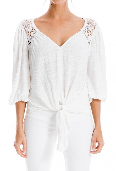 Imbracaminte femei max studio lace inset 34 sleeve tie hem blouse white