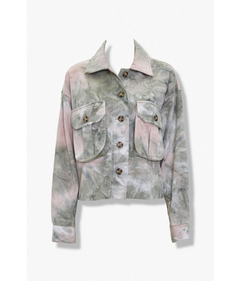 Imbracaminte femei forever21 tie-dye button-front jacket olivecream