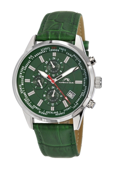 Ceasuri barbati porsamo bleu mens harrison leather strap watch 41mm green-silver