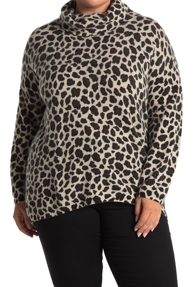 Imbracaminte femei m magaschoni printed long sleeve cowl neck cashmere sweater plus size oatmeal heather
