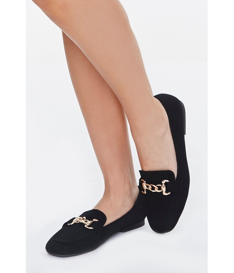 Incaltaminte femei forever21 faux suede chain loafers black