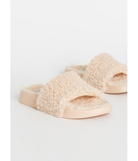 Incaltaminte femei cheapchic cozy up faux shearling slide sandals beige