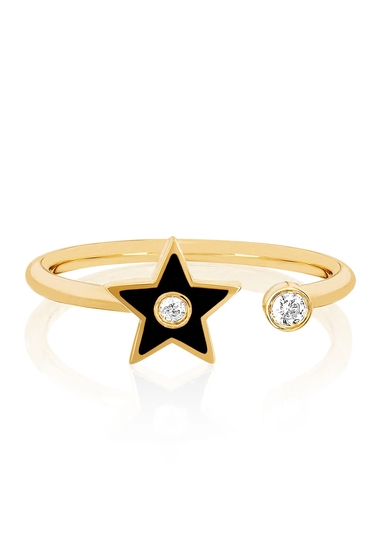 Bijuterii femei ef collection 14k yellow gold black enamel diamond open star ring - size 6 - 006 ctw yellow gold