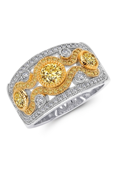 Bijuterii femei lafonn platinum bonded sterling silver simulated diamond canary diamond wide band ring white canary