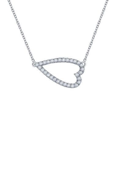 Bijuterii femei lafonn platinum plated sterling silver simulated diamond open sideways heart pendant necklace white