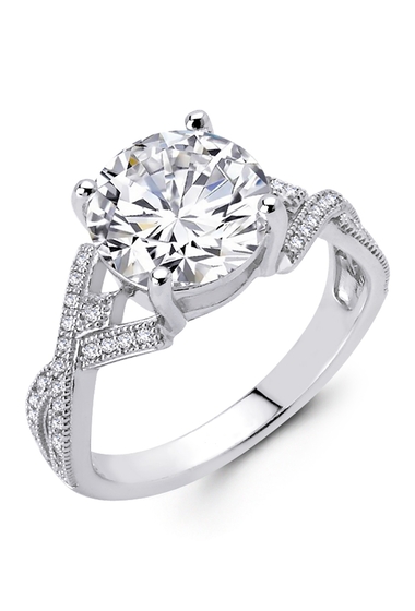 Bijuterii femei lafonn platinum plated sterling silver prong set simulated diamond pave crossover band ring white