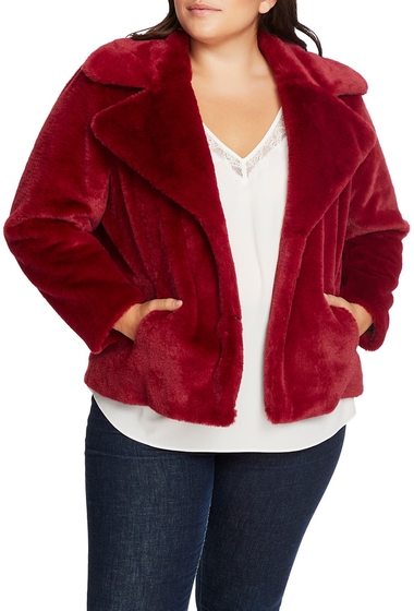 Imbracaminte femei 1state faux mink wide collar jacket plus size deep rouge