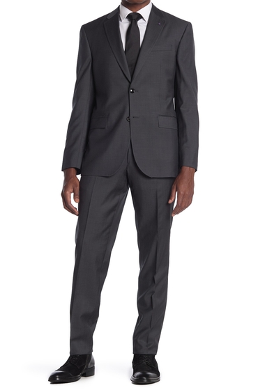 Imbracaminte barbati ted baker london jay solid gray two button notch lapel trim fit suit charcoal