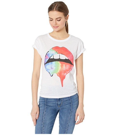 Imbracaminte femei chaser rainbow lips vintage jersey classic high-low tee white