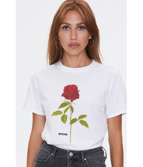 Imbracaminte femei forever21 organic cotton rose graphic tee whitemulti