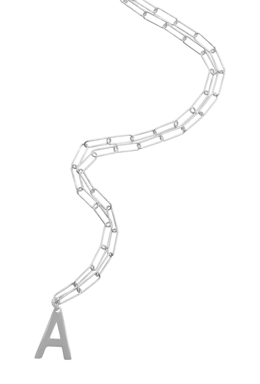 Bijuterii femei adornia rhodium plated sterling silver paperclip chain initial necklace silver