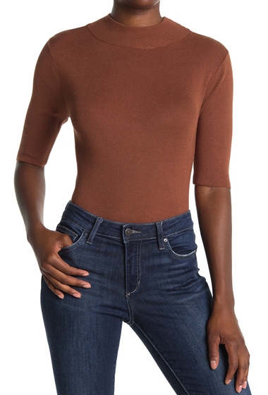 Imbracaminte femei double zero mock neck elbow length sleeve sweater hazelnut